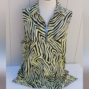 MICHAEL KORS TRAVEL Zebra Print Sleeveless Top - Black and Yellow Blouse Tunic